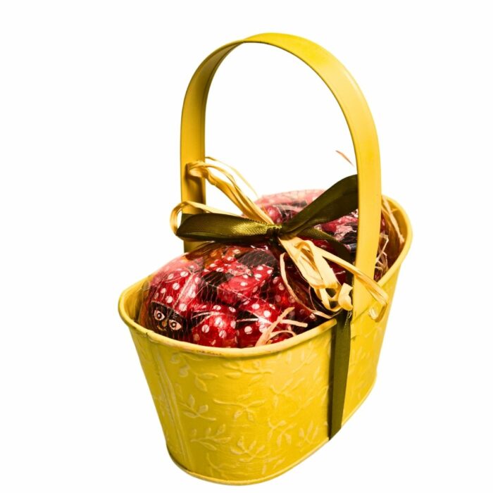 Cestino in metallo colorato con Coccinelle di cioccolato - immagine 3