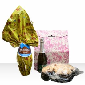Bauletto regalo Pasqua con Uovo di Pasqua, bottiglia di vino e colomba - immagine 2