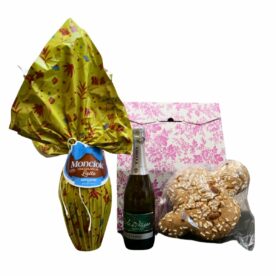 Bauletto regalo Pasqua con Uovo di Pasqua, bottiglia di vino e colomba